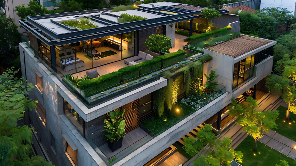 Рендер дома с плоской кровлей